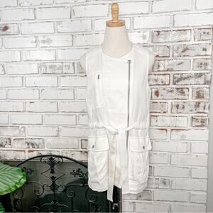 Athleta Wander bout White Linen Sleeveless Belted Utilitarian Sleeveless Vest S